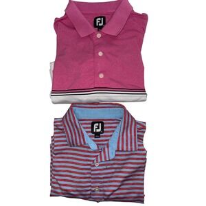 Bundle FootJoy Golf Polo 2 Shirt Lot Mens XL Pink White Red Blue Striped 2pk